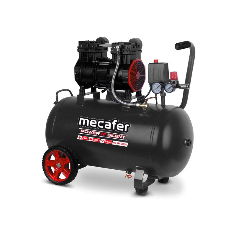 Image of Mecafer - 425563] Compresseur d'air Mécafer Power'n silent 50L 2Hp 8bar avec 2 roues