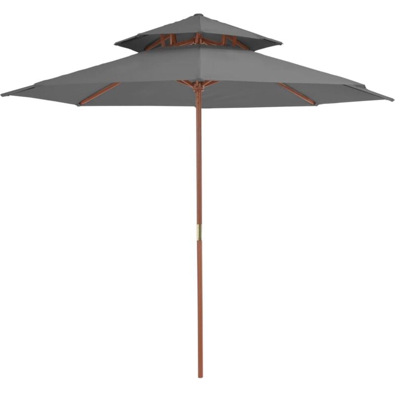 Vidaxl - Double Decker Garden Parasol with Wooden Pole 270 cm Anthracite