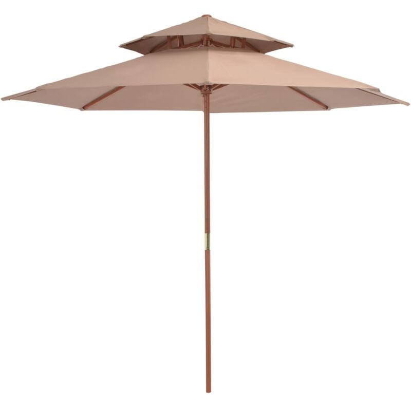 Vidaxl - Double Decker Garden Parasol with Wooden Pole 270 cm Taupe