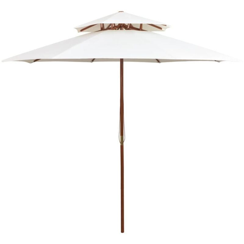 Double Decker Garden Parasol 270x270 Cm Wooden Pole Cream White Vidaxl