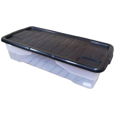 42L Clear Under Bed Storage Box with Black Lid, Stackable and Nestable Design Storage Solution