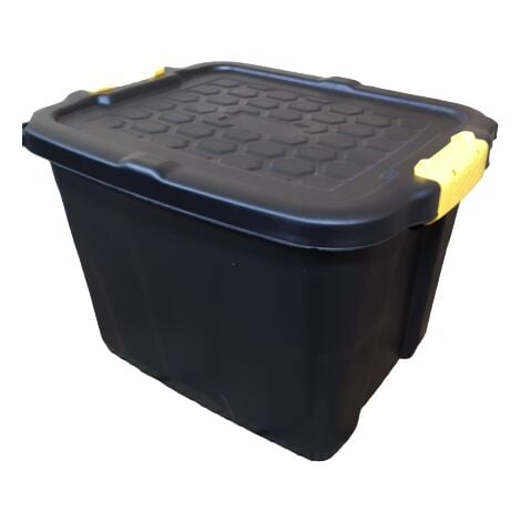 42L Heavy Duty Storage Tub Sturdy, Lockable, Stackable and Nestable Design Storage Chest with Clips in Black
