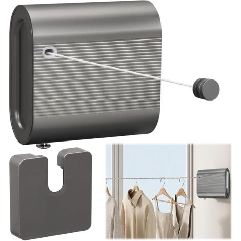 4,2m Corde à Linge Rétractable, Fil Linge Retractable AntiAffaissement, Fil a Linge Retractable Mural en Acier Inoxydable, Capacité de Poids 44lb, pour Intérieur et Extérieur