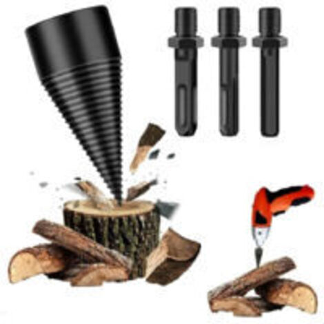 42mm Foret de Fendage de Bois, 4PCS Fendre Buches Bois Set avec 3 Poignées de Forage, Fendeuse de Bches pour Machine à Bois de Chauffage, Perceuse Vis Cne Fendeuse de Bches Facile à Fendre