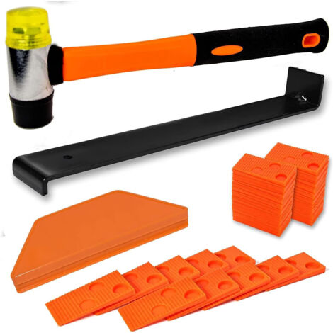 43 Pièces Plancher Laminé Kit, Maillet en Caoutchouc Double Face avec Bloc de Frappe Robuste, Barre de Traction en Acier Robuste, 40pcs Sol Espaceurs -pour Parquet Stratifié L'installation