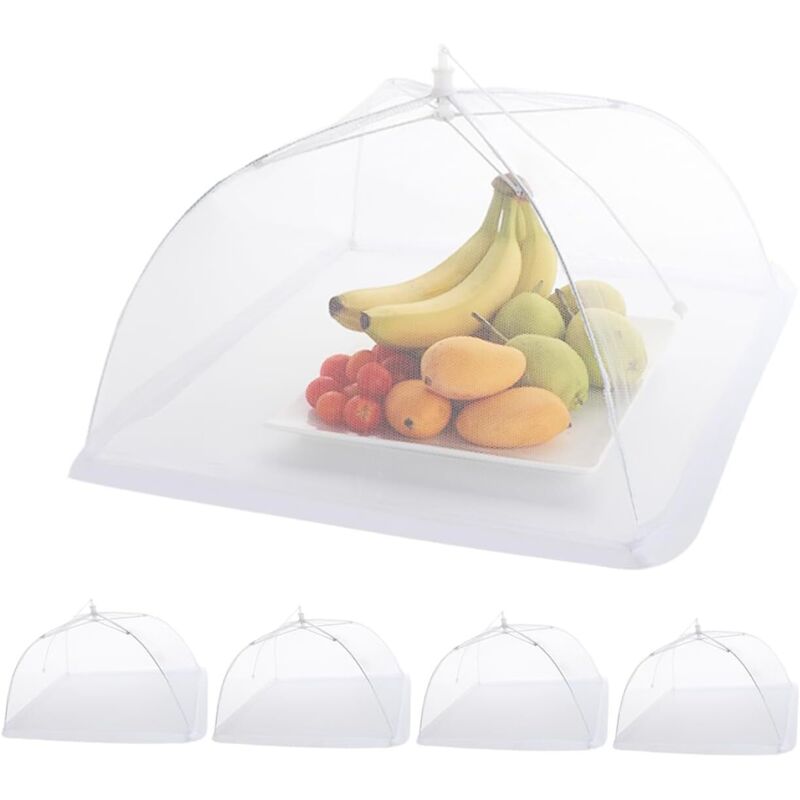 (43 x 43 cm) Cloche alimentaire pliable, lot de 5, réutilisable, en maille, anti-mouches, pour la protection extérieure des légumes, fruits et viandes