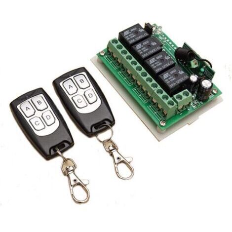 433-MHz-Funkfernbedienung, 12 V DC, 4 Kanäle, Funkrelais, 2 Sender + 1 Empfänger für Garagentor-/Einfahrtalarm
