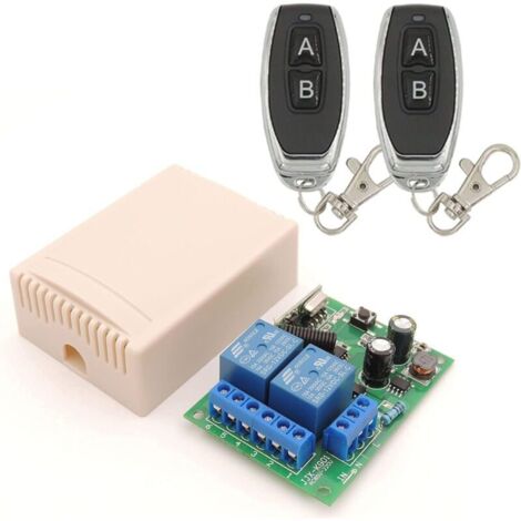 433Mhz RF Commutateur à distance sans fil, 2 canaux AC 110V / 220V / 230V / 240V Relais Récepteur avec 2 télécommandes pour Porte de Garage/volet Roulant/lumières/pompes