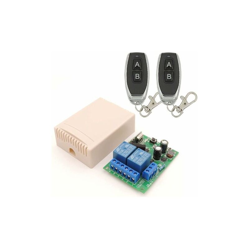 433Mhz RF Wireless Remote Switch, 2 Channel AC 110V/220V/230V/240V Relay Receiver with 2 Remotes for Garage Door/Roller Shutter/Lights/Pumps