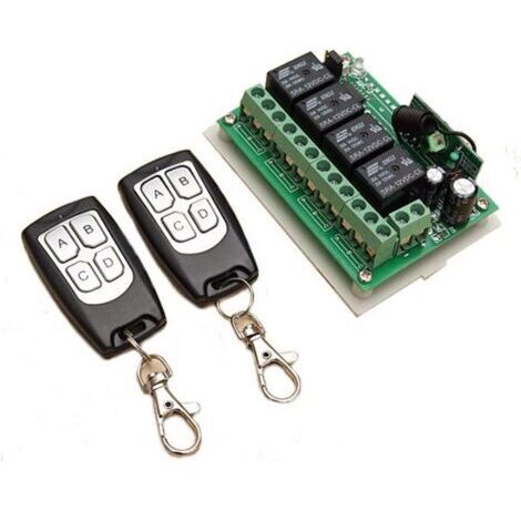 433MHz Télécommande à 4 Canaux DC 12V, Interrupteur à Relais RF pour Garage et Portail