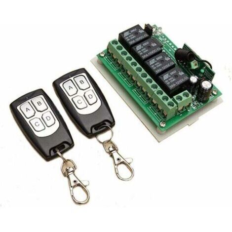 433MHZ Télécommande à Canaux sans Fil DC 12V 4CH Interrupteur à Relais RF Longue Distance 2 émetteurs +1 Récepteur pour Porte de Garage/Portail Alarme