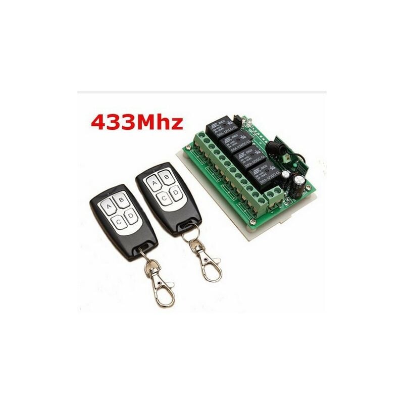 Aougo - 433MHZ Télécommande à Canaux sans Fil dc 12V 4CH Interrupteur à Relais rf Longue Distance 2 Émetteurs +1 Récepteur pour Porte de