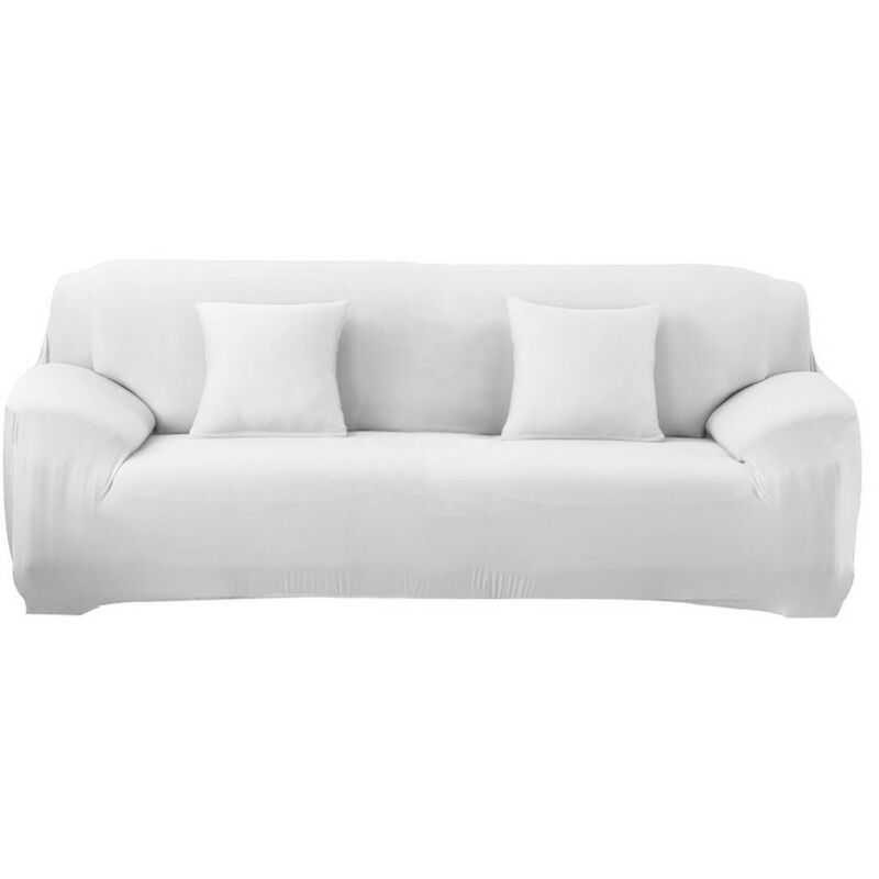 4353 Housse de canapé 3 places couleur unie tissu élastique facile à enfiler Couleur: Blanc
