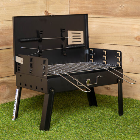 43cm x 26cm Folding Portable Camping Beach Barbecue BBQ with Wind Shield & Tools