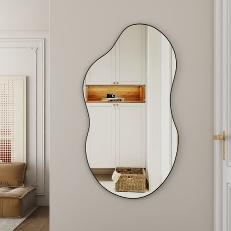 43in Modern Art Organic Wave Shaped Wall Mirror with Black Frame - Decorative Accent for Dining Room & Living Room