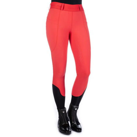 44/46 IT, Rosso: Leggings equitazione donna con grip totale e tasche laterali con passanti per cintura modello Aruba