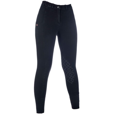 44 IT, Nero: Jeans donna da equitazione elasticizzati con silicone al ginocchio modello Harbour Island Denim