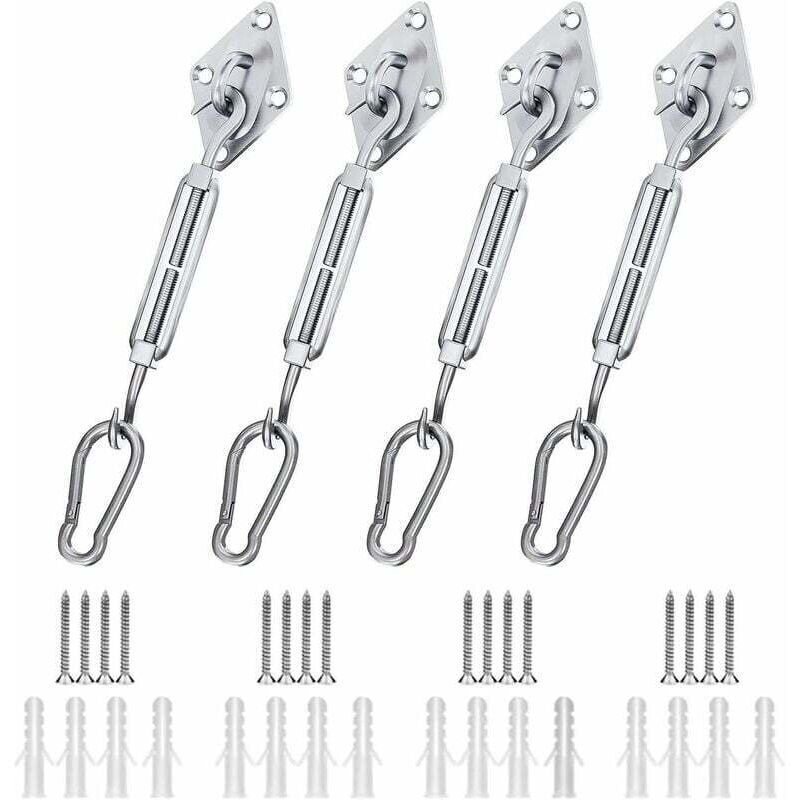 Linghhang - 44 pièces Kit de Fixation Voile d'ombrage, Kit de Fixation pour Voile de Jardin pour Voile D'ombrage en Acier Inoxydable 304 pour