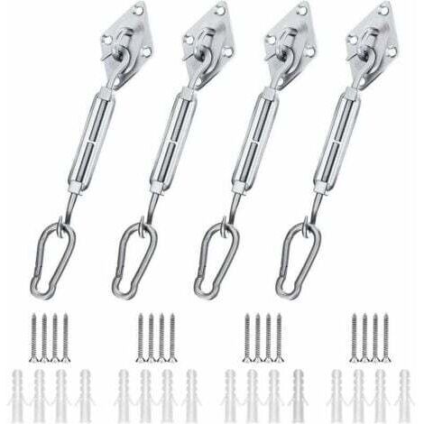 44 pièces Kit de Fixation Voile d'ombrage, Kit de Fixation pour Voile de Jardin pour Voile D'ombrage en Acier Inoxydable 304 pour Triangle Carré Rectangle et Triangulaires