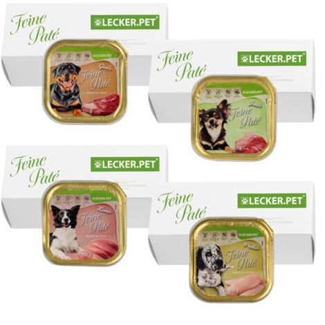 44 x 150 g Lecker.Pet® Gino's, Josie's, Luna's & Paula's Feine Paté Hundefutter Nassfutter Mix Vollnahrung - je Sorte 11 Schalen