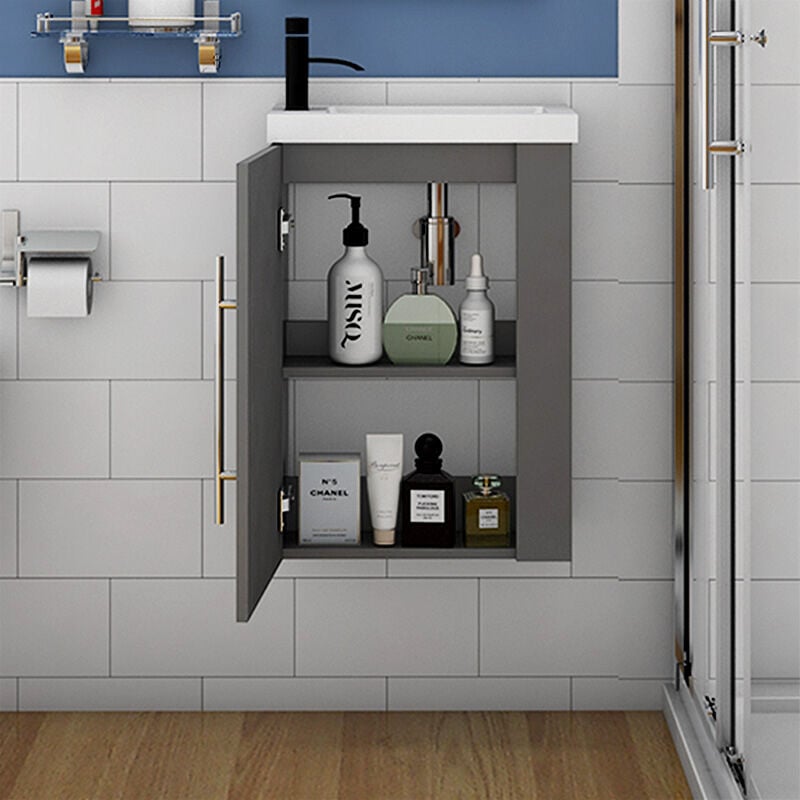 440mm Cloakroom Bathroom Sink Vanity Unit with Basin Wall Hung Door Cabinet Unit Grey
