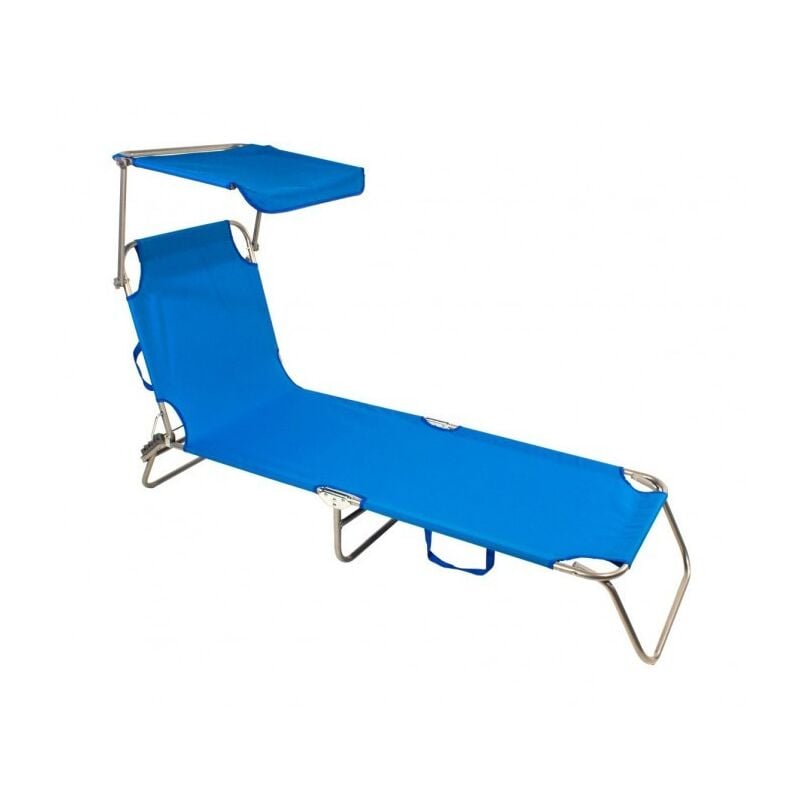 Mediawave Store - 441023 Transat pliant avec parasol JoySummer réglable en 3 positions Couleur: Bleu