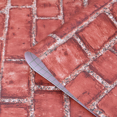 44.5x500cm Self Adhesive Wallpaper Vintage Red Brick Wallpaper for Kitchen Decorative Plastic Vinyl Film Sticky Back Wall Stickers Paper Roll for Kitchen