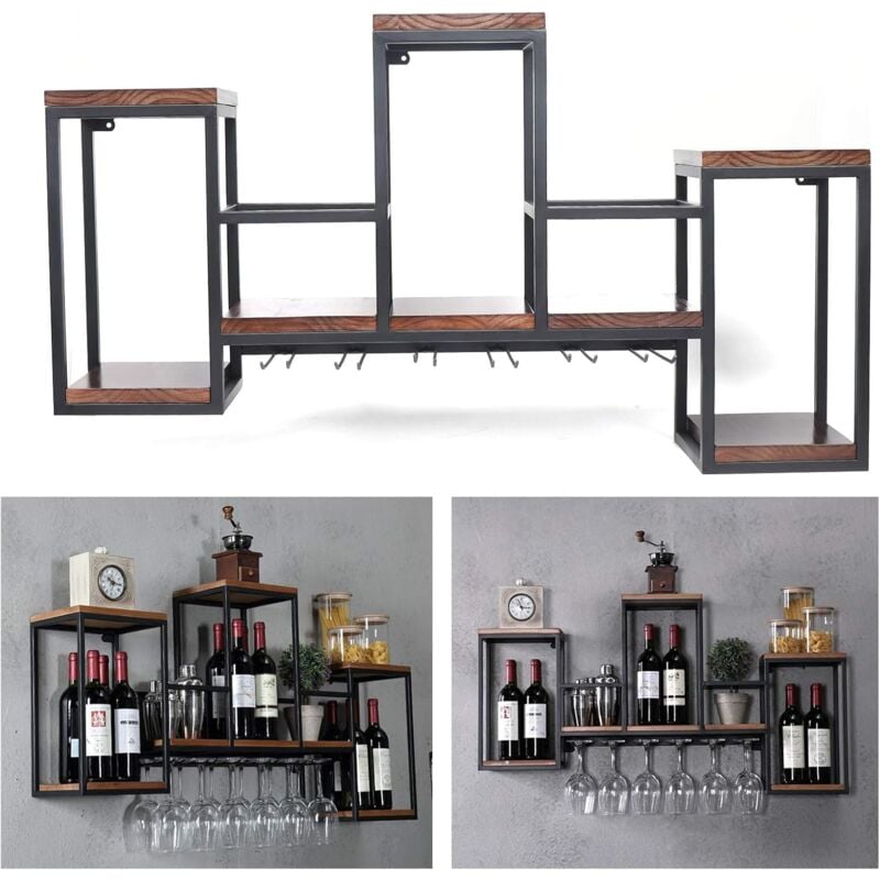 Senderpick - Porte-bouteilles en métal + bois, pour salle à manger, restaurant, bar, mural, en bois, vintage, en bois, 106 x 20 x 55 cm, pour bar,