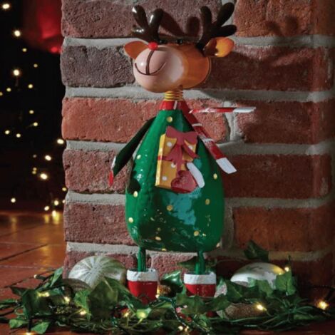 44cm Hand Painted Metal Christmas Polka Dot Rudolph Decoration