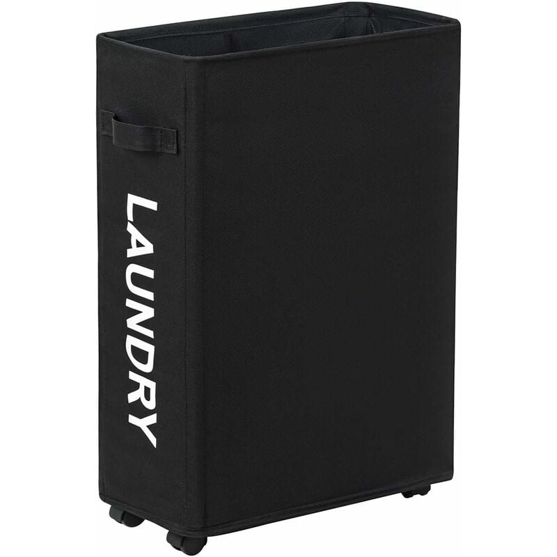 44L Panier à linge avec des roues Corbeilles à Linge Mince et Pliant Sac à Linge Sale Bac à Linge Étroit avec Roues(Noir)