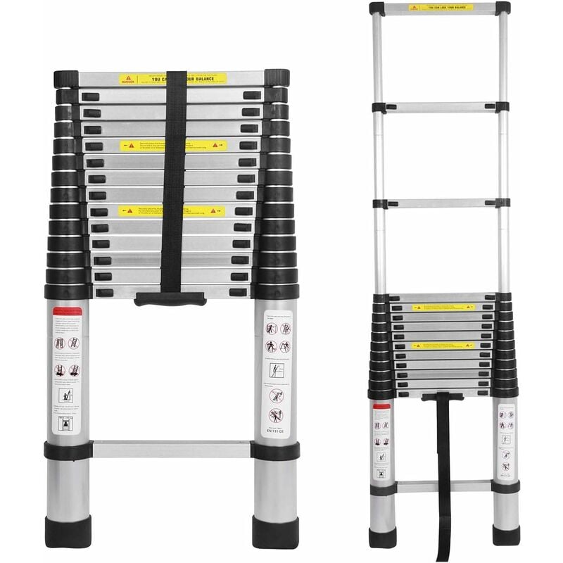 4.4m DAY PLUS Échelle Télescopique 4,4M, aluminium Portable et Pliante Escabeau, Multi-Fonction, Capacité 330 livres/150 kg