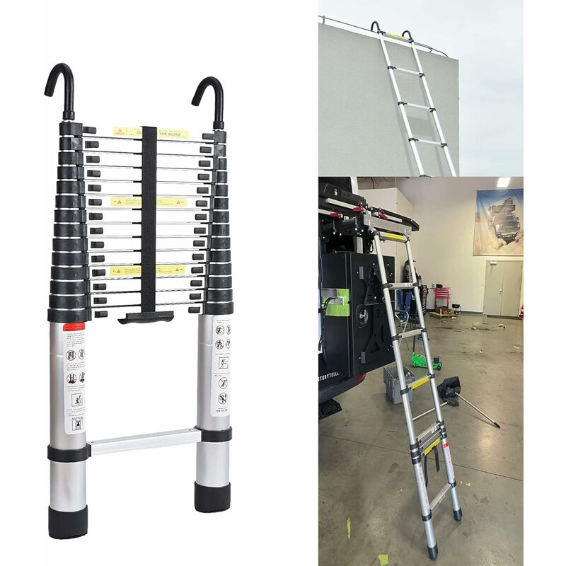 4.4M Telescopic Ladder Multi-Purpose Aluminium Telescoping Ladder Extendable Portable Household Ladder Extension Ladder for Outdoor Indoor Home