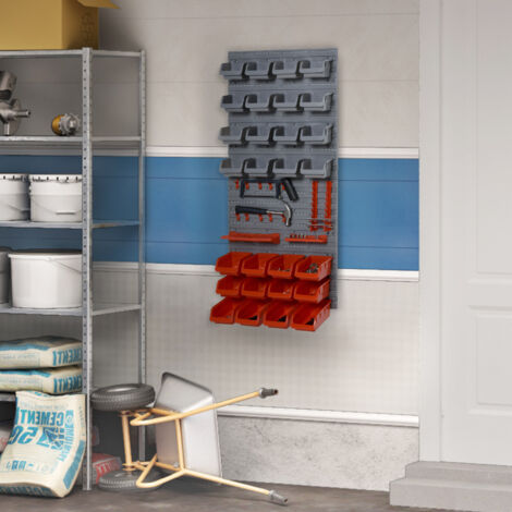 44PZ Contenitore Portautensile Scatole Regolabili e Rimovibile, Montaggio a Muro, PP, Rosso Grigio, 54x22x95cm