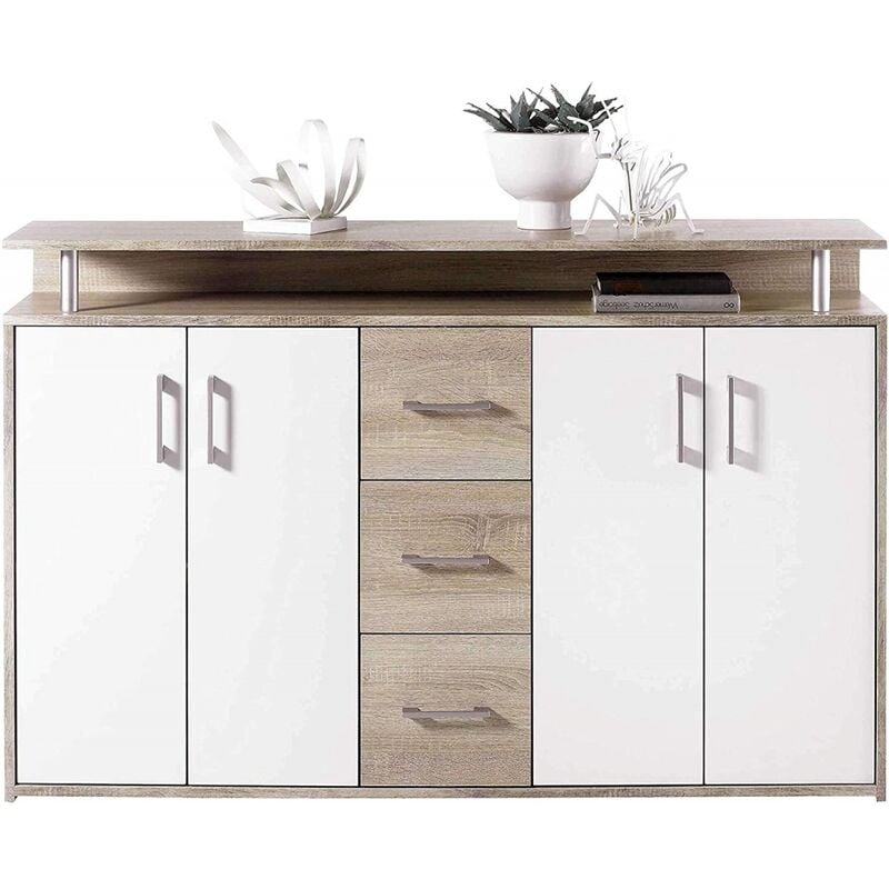 45-339-68 DRIFT Highboard Kommode Sideboard Eiche Sägerau Dekor / Weiss ca. 139 cm breit-'SW10681'