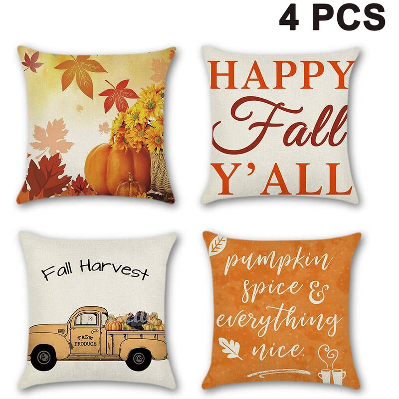 

45 * 45 cm Fundas de almohada de otoño para decoración de otoño Juego de 4 Fundas de almohada decorativas de granja con tema de calabaza de cosecha