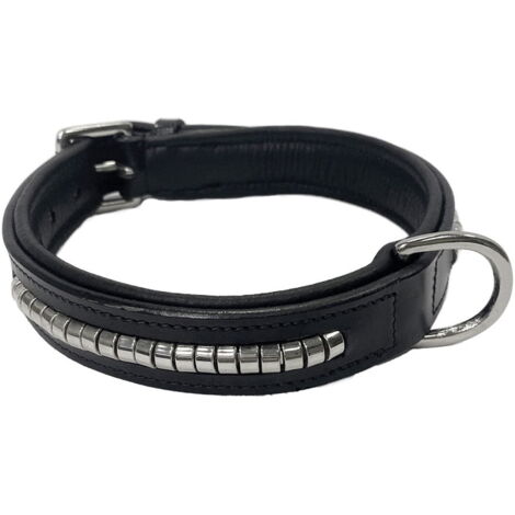 45 - 53: Collare in cuoio con decorazione clincher nero per cani