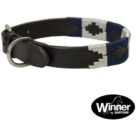 45 - 53, nero: Collare in cuoio modello Cover con riporto argento/blu per cani