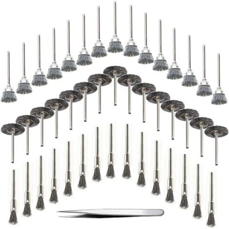 45 cepillos de alambre para taladro de carpintería, de acero inoxidable, giratorios, plateados (acero inoxidable)