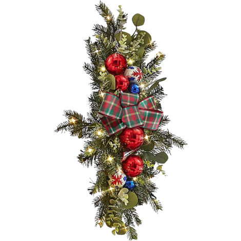 45 cm LED-Weihnachtskranz mit Bürste und roten Beeren – Festliche Türdekoration mit AA-Batterie