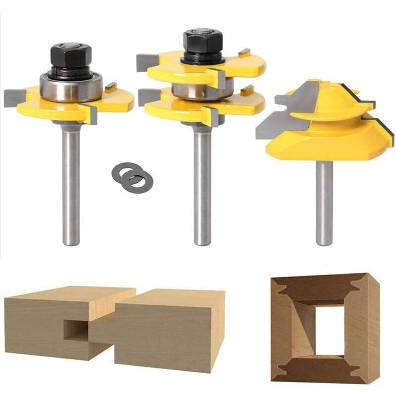 45 Degree Lock Bevel Cutter + Tongue Bit + Groove Cutter, Wood Milling Cutter for Woodworking Tools (1/4'' (6.35mm))