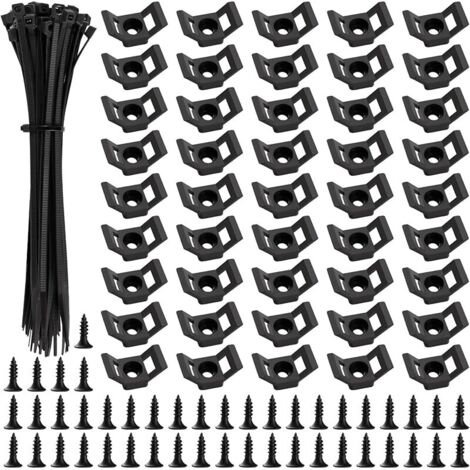 45 Ensembles 12.5  15.5 mm Attaches de Câble de Type Selle, Type Selle Support de Câbles, avec M3.5 Vis et Serre-Câbles, pour la Gestion des Fils, Noir