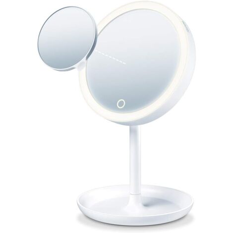 45 Espejo cosmético iluminado, con luz LED, botón sensor táctil, espejo extra magnético con aumento de 5 veces, función de atenuación