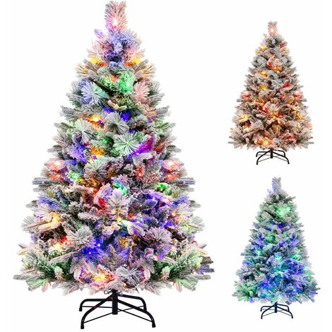 4.5 FT Pre-Lit Artificial Christmas Tree Snow-flocked Xmas Tree With 8 LED Modes