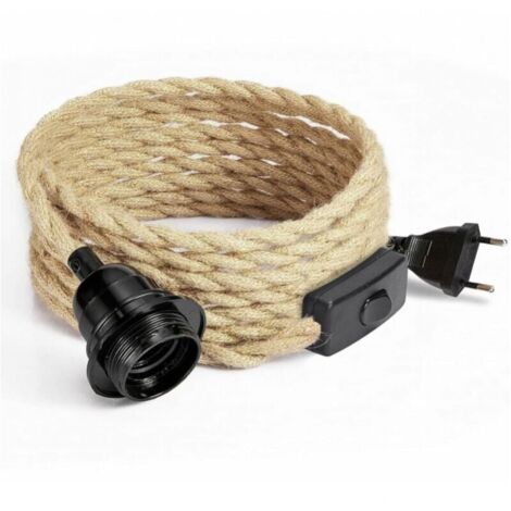 4.5 m long, 2-core linen electrical cable with E27 socket and switch for DIY lamp (without bulb) YMYNY