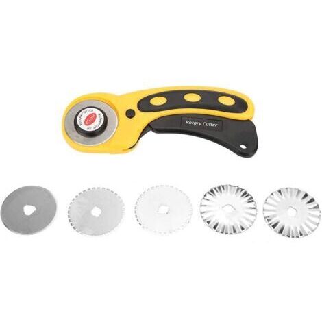 45-mm-Rollschneider, Rollschneider-Set mit 5 Ersatzklingen zum Schneiden von Stoff, Papier, Vinyl, für Rundnähte, Patchwork und zum Nähen