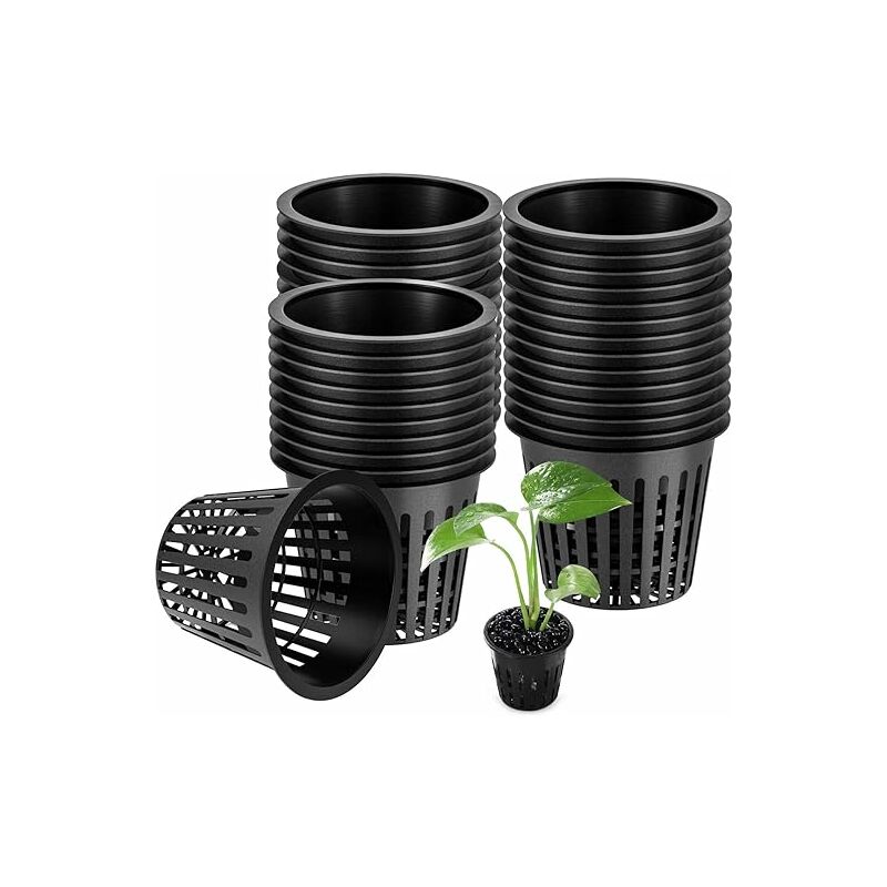 45 pcs Pot Hydroponique, Réutilisable Panier Hydroponie pour Culture Hydroponique Aéroponique, Plantation de Fleurs, Jardinage (8x5.6cm, Noir) - black