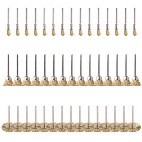 45 pièces laiton brosses brosses brosse métallique fil de  Kit de polissage acier Brosses Disques de Polissage Brosse brosse ronde tige à disque Ø 3 mm