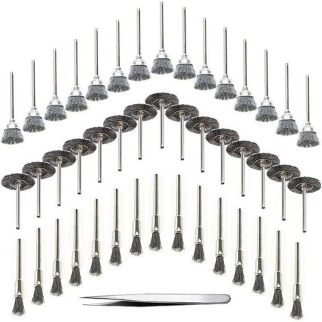 45 Pièces Outil de Perceuse à Bois Brosse Métallique Fil d'Acier Inoxydable Brosse de Perceuse Rotative en Métal, Argent (Acier Inoxydable)