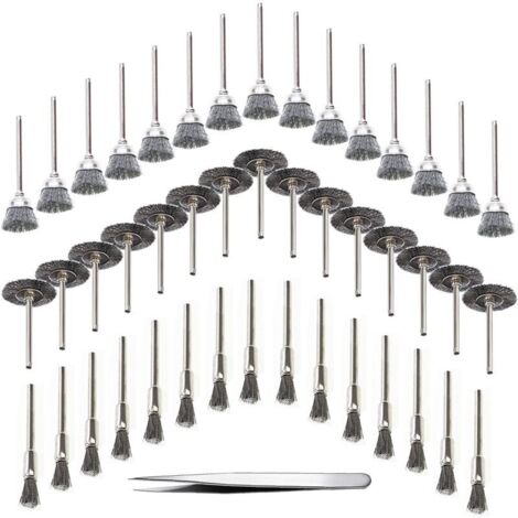 45 Pièces Outil de Perceuse à Bois Brosse Métallique Fil d'Acier Inoxydable Brosse de Perceuse Rotative en Métal, Argent (Acier Inoxydable)