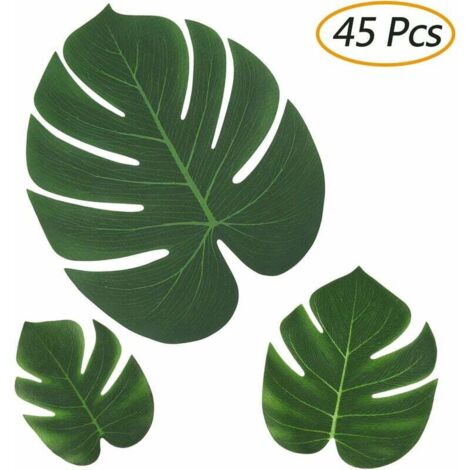 [45 piezas] Hojas tropicales, decoración de jungla, hojas de palmera, tema de playa de jungla, decoración de mesa para fiesta de boda